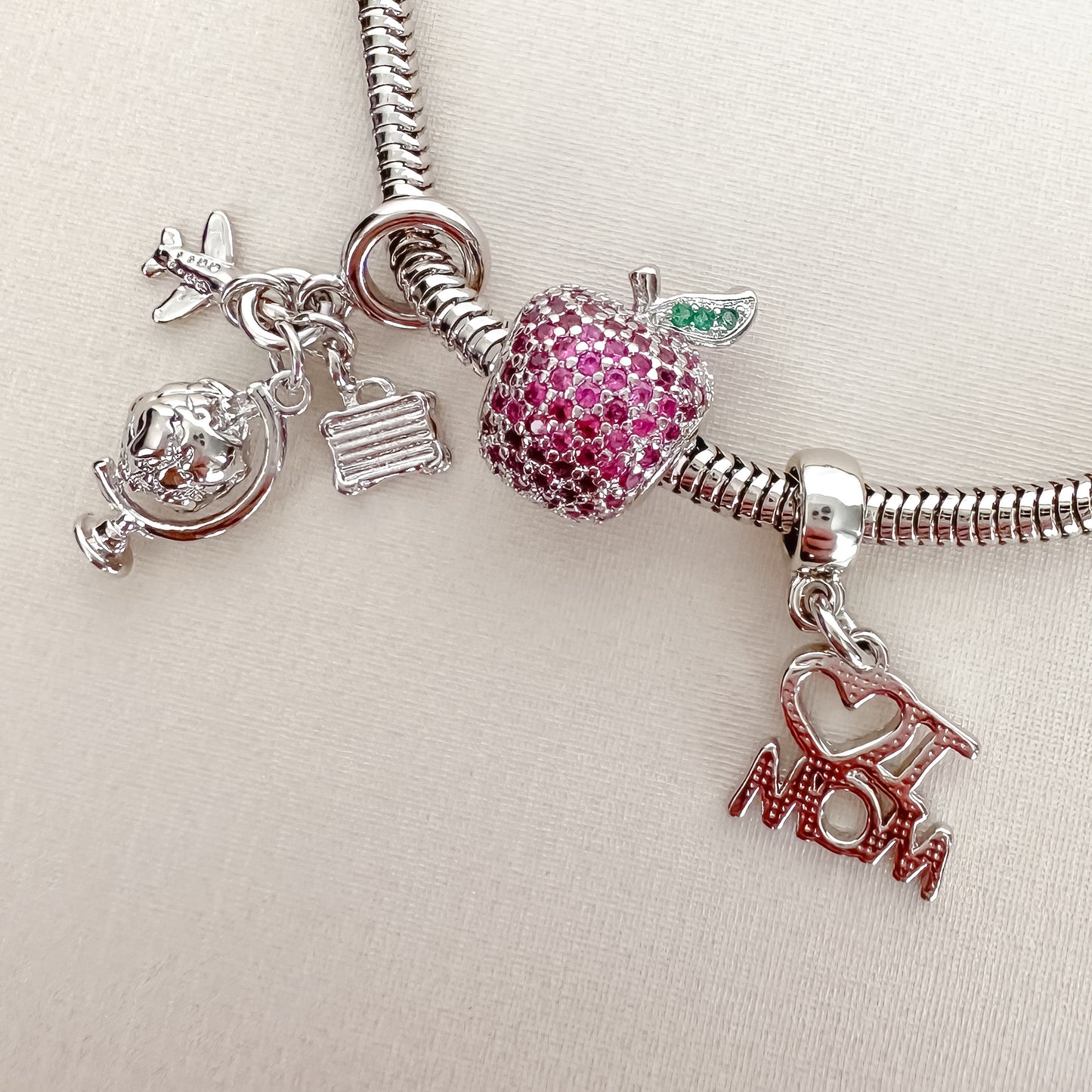 PULSEIRA COMPLETA I LOVE MOM FECHO CORAÇÃO - BANHO DE RÓDIO BRANCO