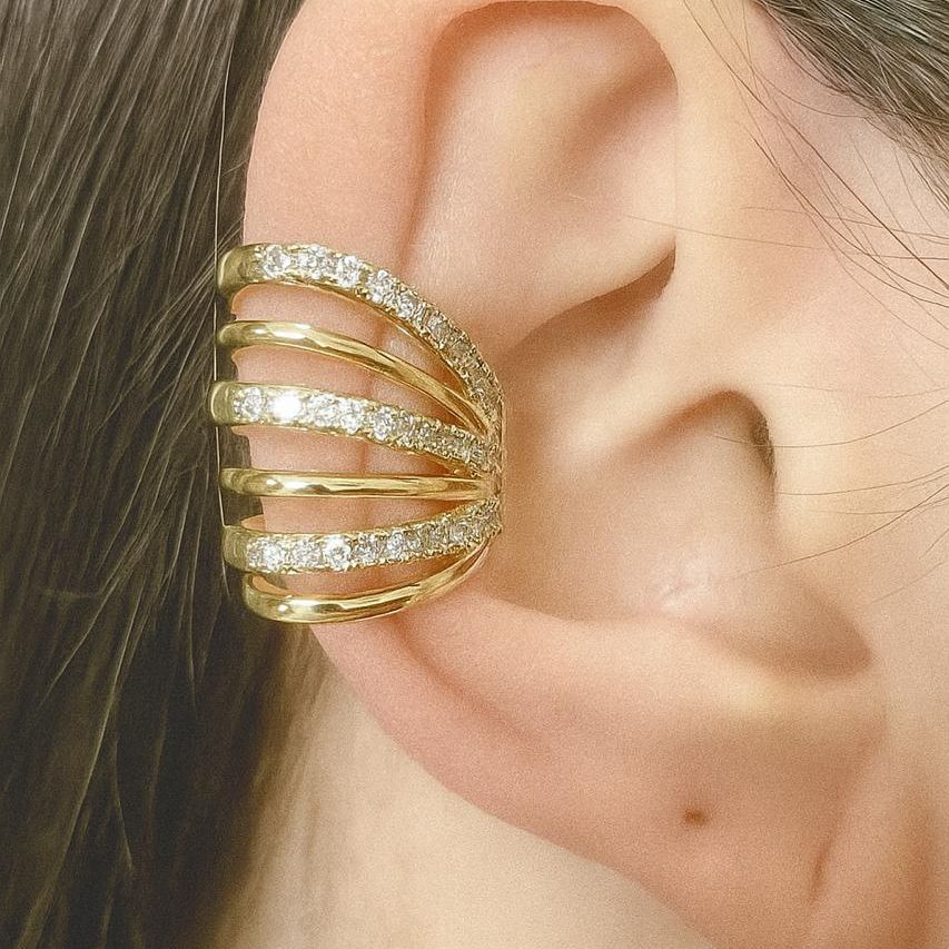 PIERCING EAR CUFF STRIPE ENCAIXE - BANHO DE OURO 18k