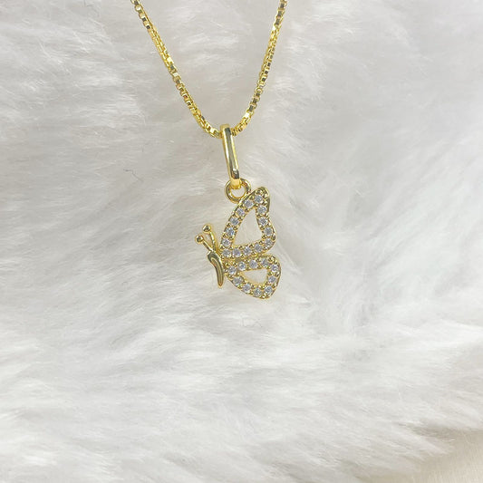 COLAR E PINGENTE BORBOLETA  - BANHO DE OURO 18k