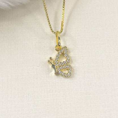 COLAR E PINGENTE BORBOLETA  - BANHO DE OURO 18k