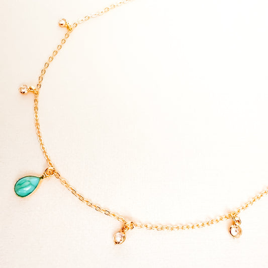 COLAR ZIRCONIA AZUL 35 cm - BANHO DE OURO 18k