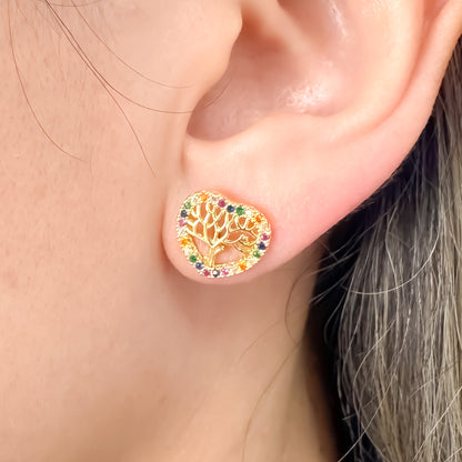 BRINCO ARVORE DA VIDA CORAÇÃO  - BANHO DE OURO 18k