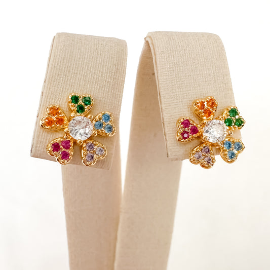 BRINCO FLOR COLORIDA  - BANHO DE OURO 18k