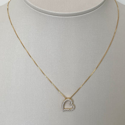 COLAR E PINGENTE CORAÇÃO CRAVEJADO  - BANHO DE OURO 18K