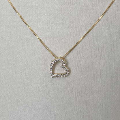 COLAR E PINGENTE CORAÇÃO CRAVEJADO  - BANHO DE OURO 18K