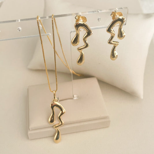 CONJUNTO MELT - BRINCO E COLAR COM PINGENTE