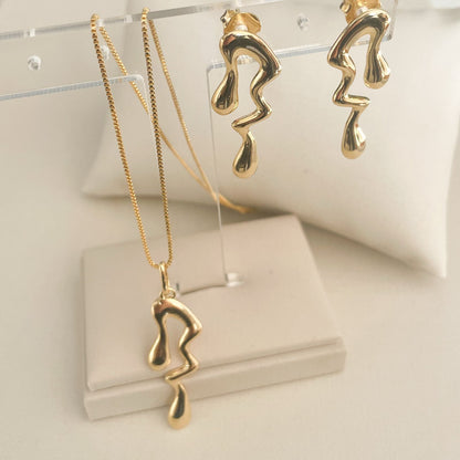 CONJUNTO MELT - BRINCO E COLAR COM PINGENTE