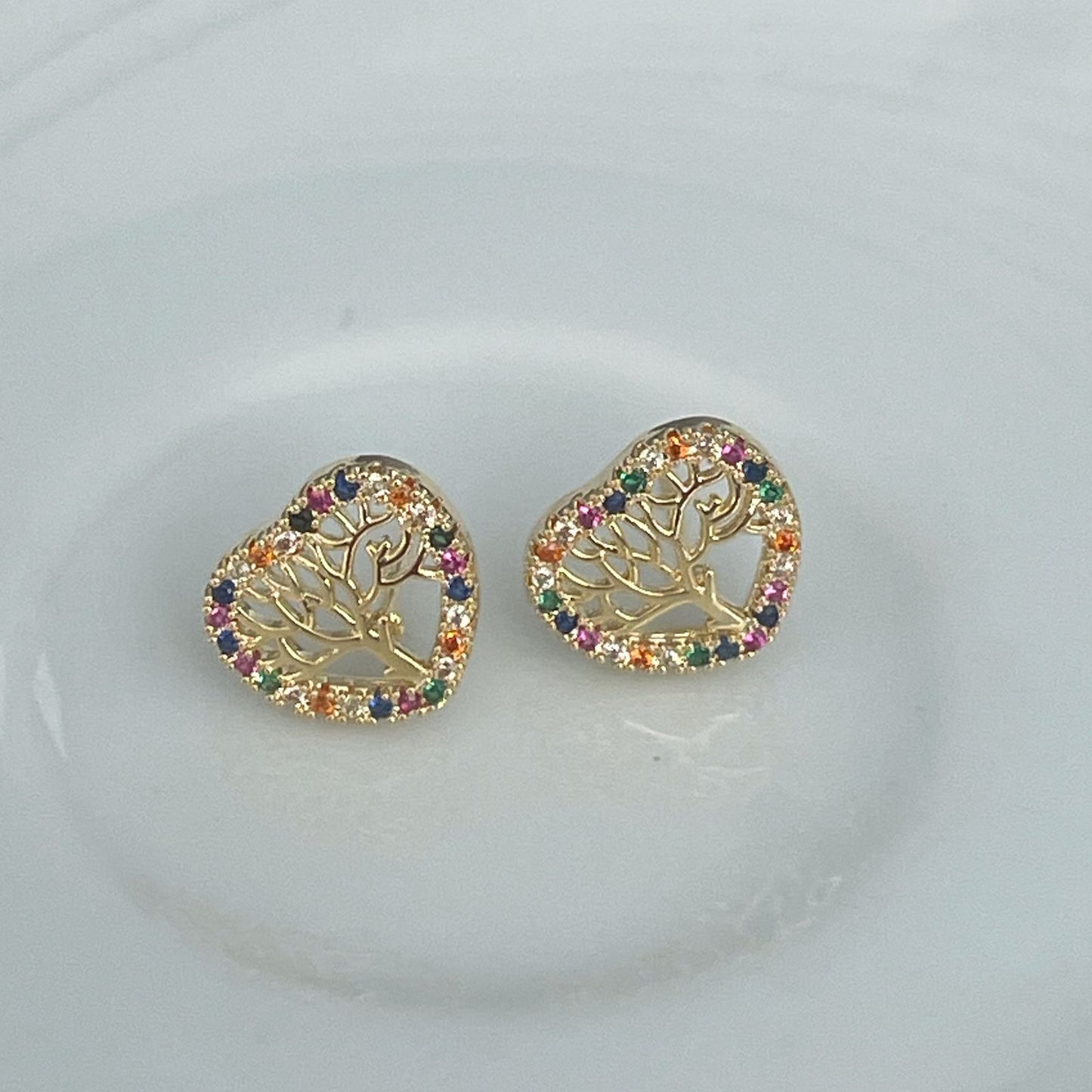 BRINCO ARVORE DA VIDA CORAÇÃO  - BANHO DE OURO 18k