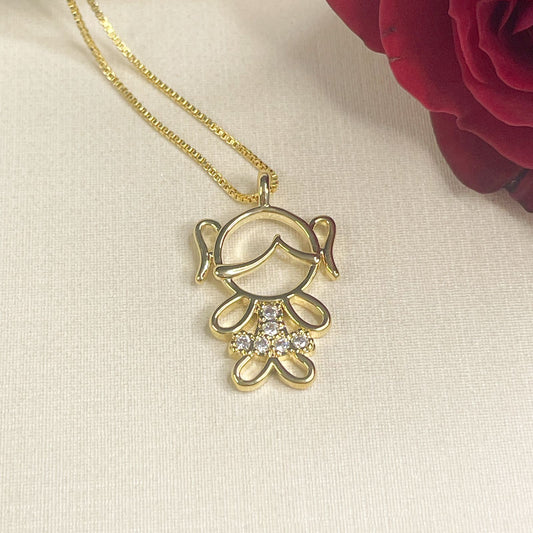COLAR E PINGENTE GIRL  - BANHO DE OURO 18k