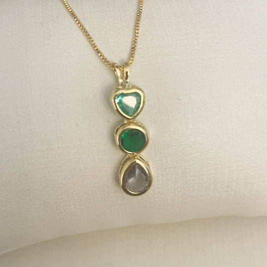 COLAR E PINGENTE GREEN STONES  - BANHO DE OURO 18k