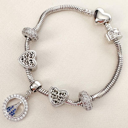 PULSEIRA COMPLETA NOSSA SENHORA FECHO CORAÇÃO - BANHO DE RÓDIO BRANCO