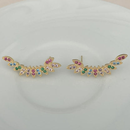BRINCO FOLHAS COLORIDAS  - BANHO DE OURO 18k