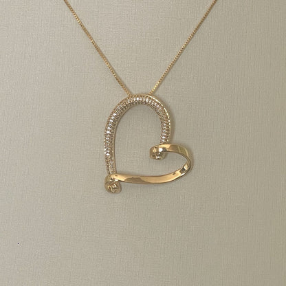 COLAR E PINGENTE CORAÇÃO GRANDE  - BANHO DE OURO 18k