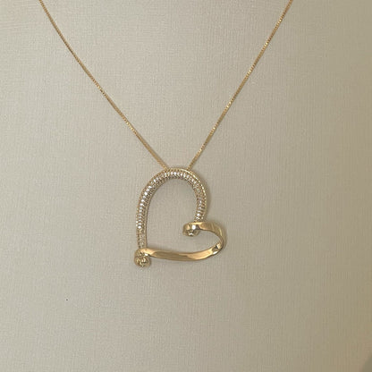 COLAR E PINGENTE CORAÇÃO GRANDE  - BANHO DE OURO 18k