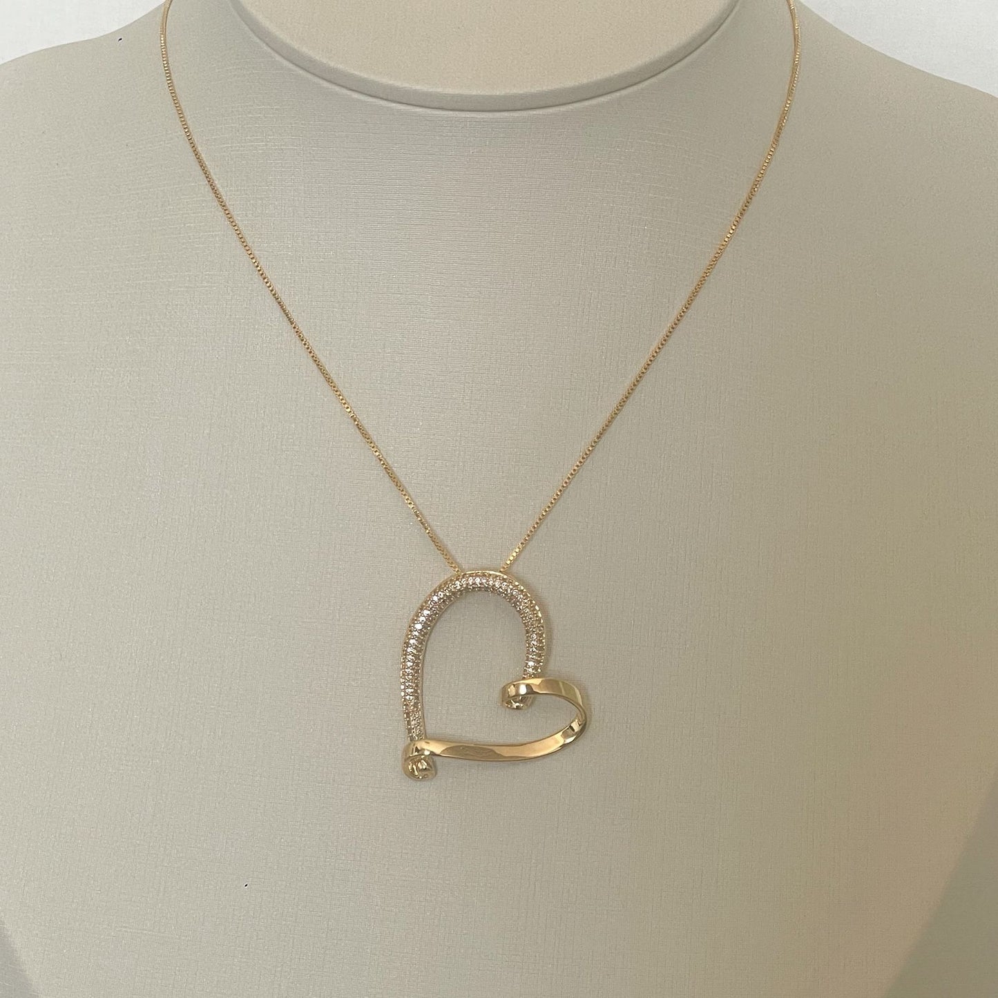 COLAR E PINGENTE CORAÇÃO GRANDE  - BANHO DE OURO 18k