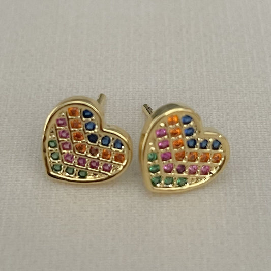 BRINCO INFANTIL FIRST CORAÇÃO COLORIDO  - BANHO DE OURO 18k