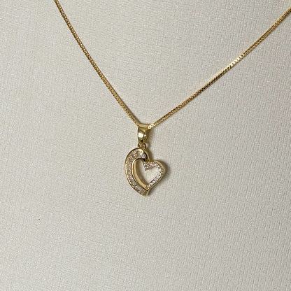 COLAR E PINGENTE CORAÇÃO ZIRCONIA  - BANHO DE OURO 18K
