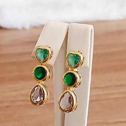 BRINCO GREEN STONES  - BANHO DE OURO 18k