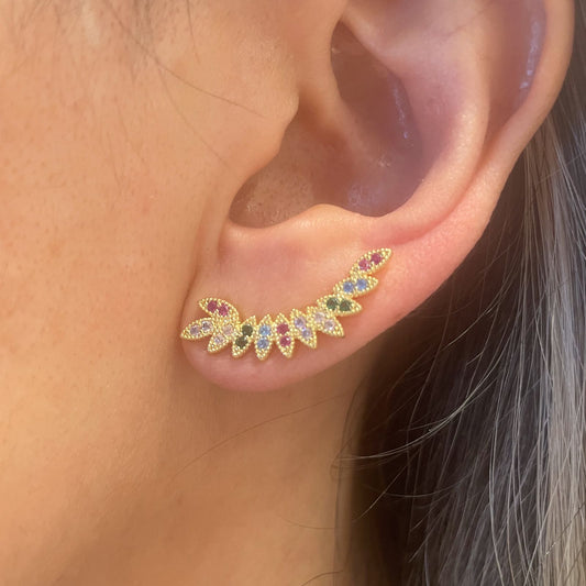 BRINCO FOLHAS COLORIDAS  - BANHO DE OURO 18k